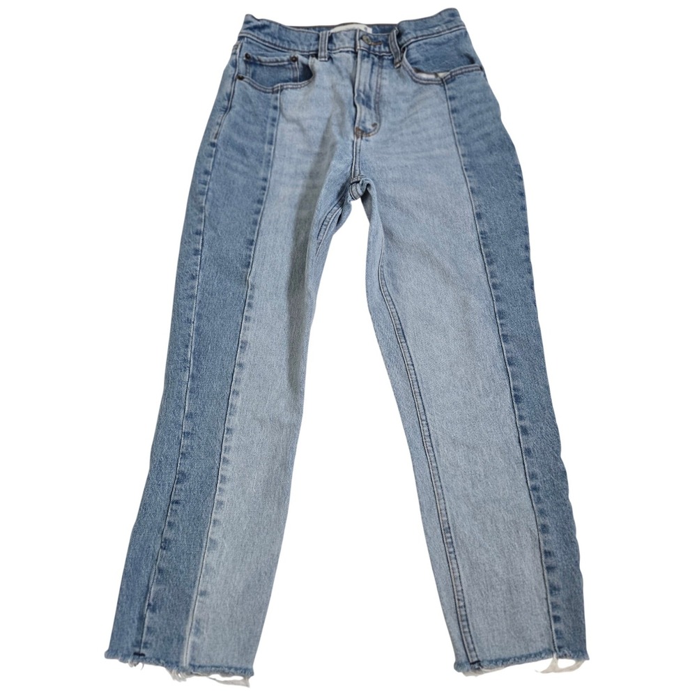 Abercrombie & Fitch High Rise Mom Jeans Womens 26 2S Colorblock Two Tone Raw Hem